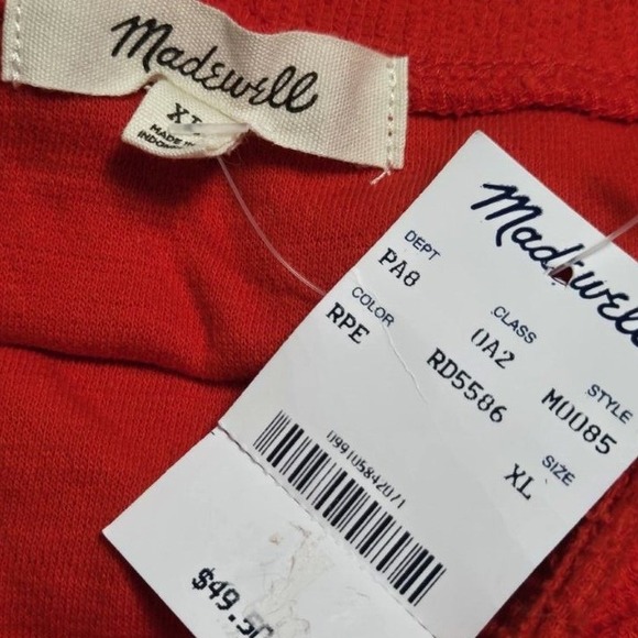 Madewell Red Textured Terry Cloth Ruffle Strap Tie Front Tank Top M0085 XL NEW - Picture 3 of 7